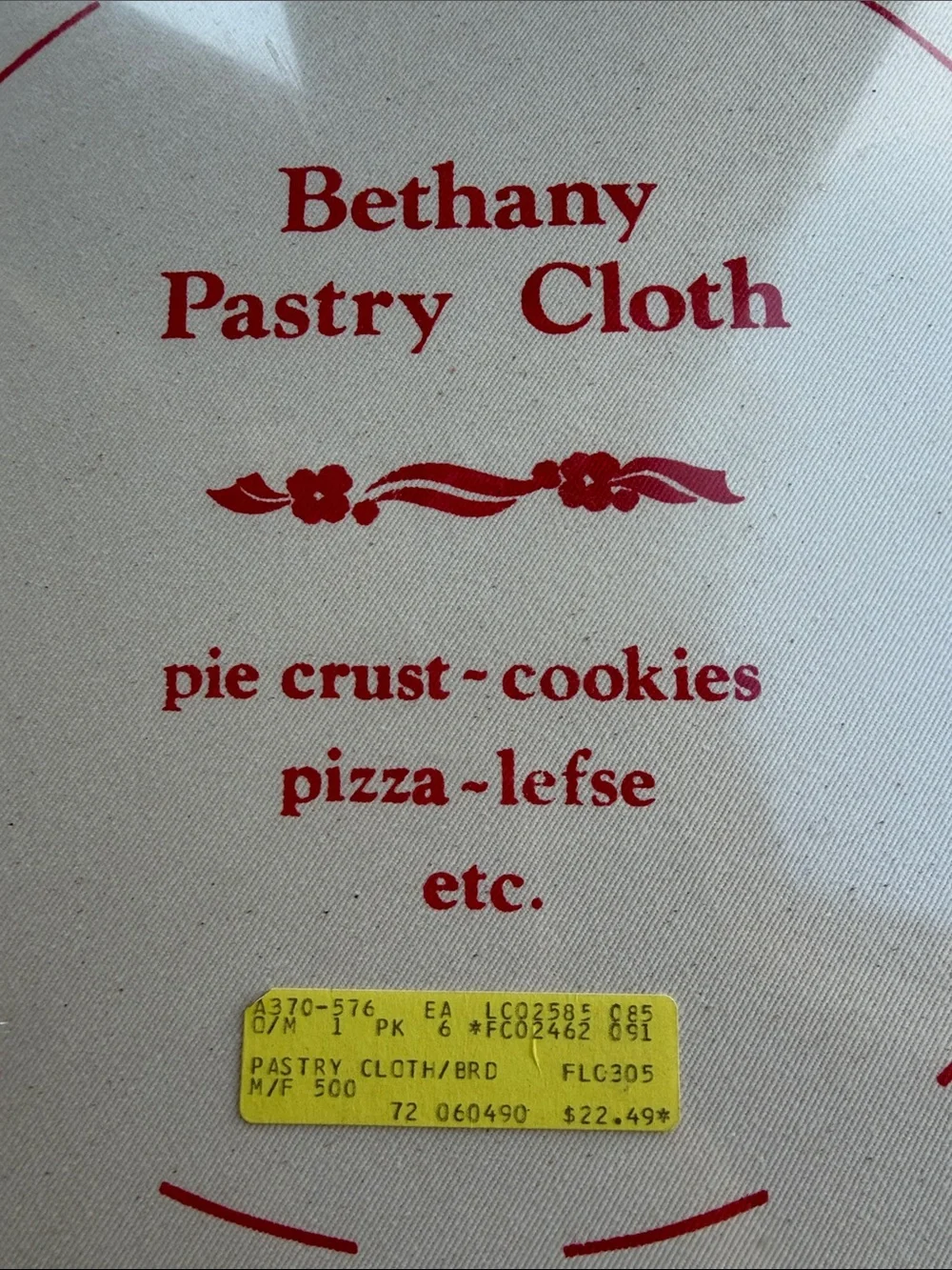 NWT Bethany Pastry Cloth - White with Red Markings